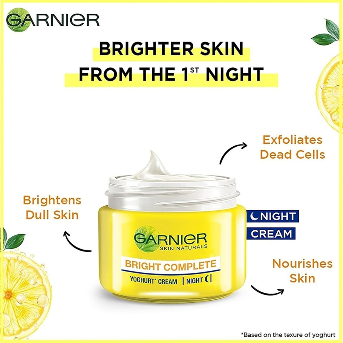 Garnier Skin Naturals, Night Cream, Anti-Dark Spots & Brightening, Bright Complete Vitamin C Yoghurt, 40 g Night Cream 40 g (Pack of 1)