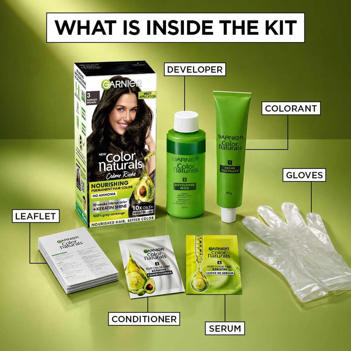 New Garnier Color Naturals with Keratin Shade 3 Darkest Brown SHADE 3, DARKEST BROWN (Pack of 1)