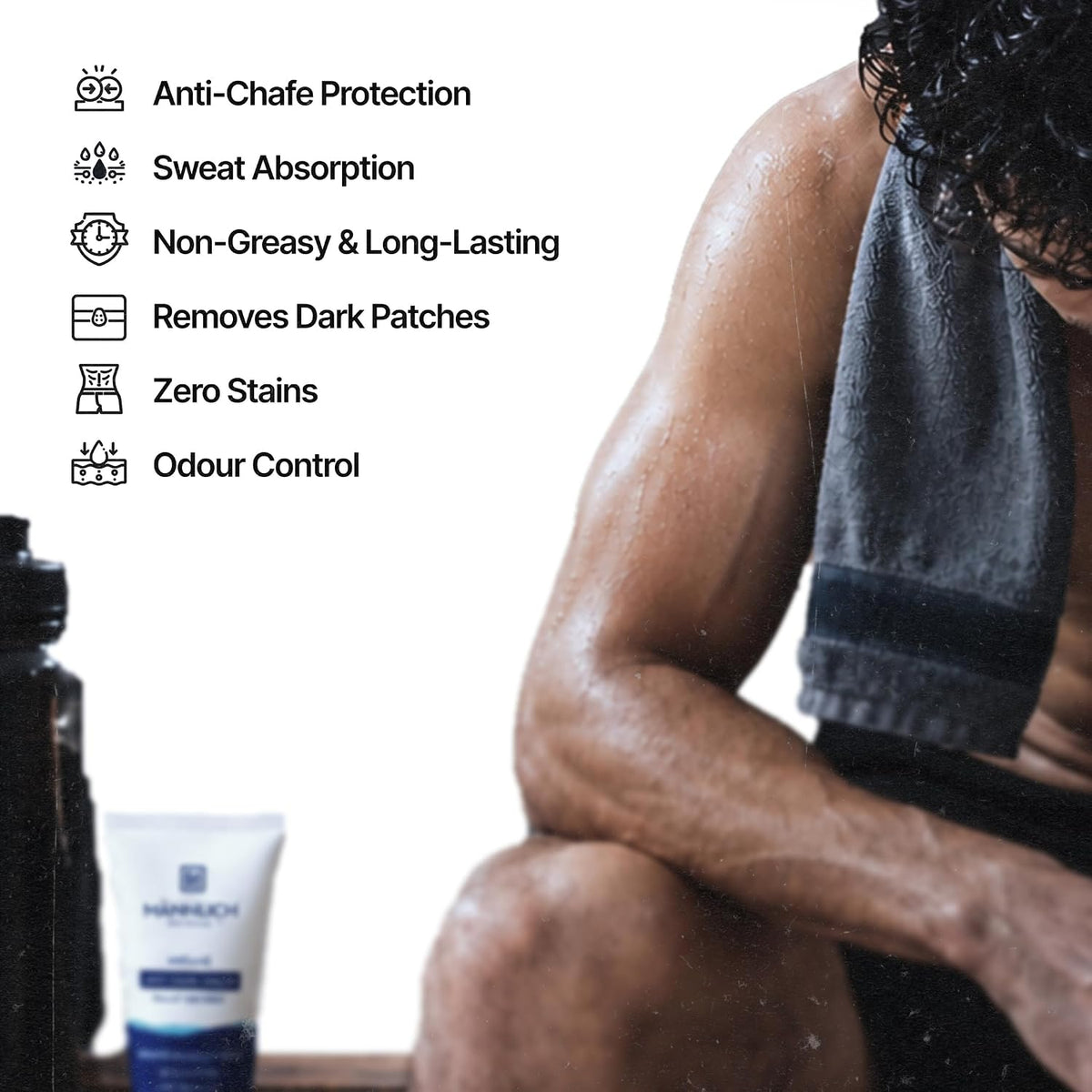 Mannlich Intimate Anti-Chafing Cream for Men - Ball Deodorant, Anti-Itch, Anti-mess Groin Cream, Quick Drying Liquid Powder, Baby Powder Replacement, Non Greasy