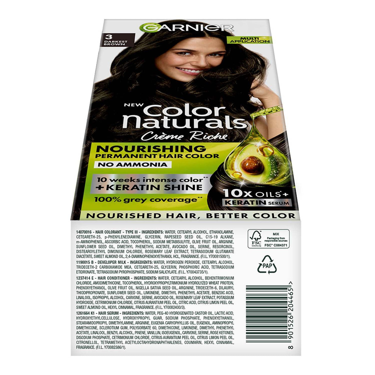 New Garnier Color Naturals with Keratin Shade 3 Darkest Brown SHADE 3, DARKEST BROWN (Pack of 1)