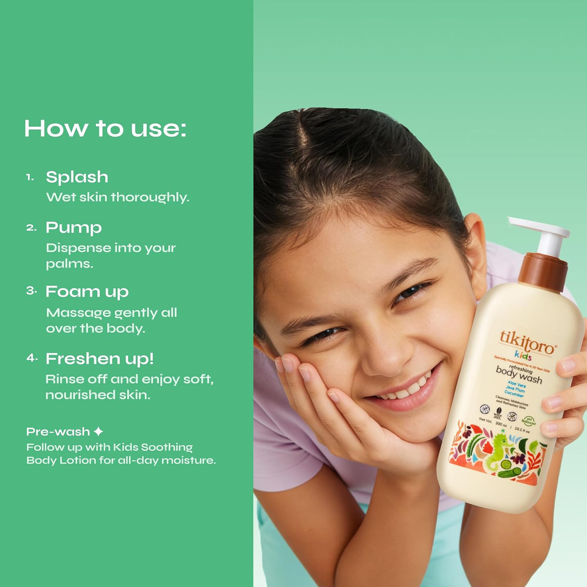 Tikitoro Kids Refreshing Body Wash | Pediatrician Approved | Deeply Cleanses, Hydrates & Refreshes Skin | Cucumber, Java Plum, Vitamin C & Aloe Vera | No Parabe