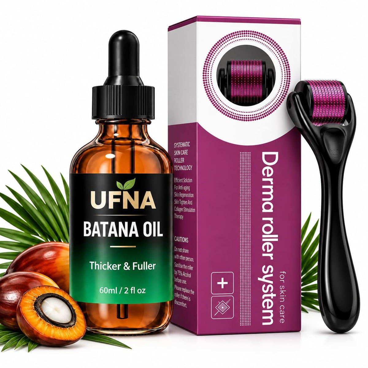 UFNA Batana with Derma Roller, Nourishing Scalp Care for Men & Women, Conditioning Care for Dry & Rough Strands, Helps Maintain Smooth & Healthy-Looking Appeara