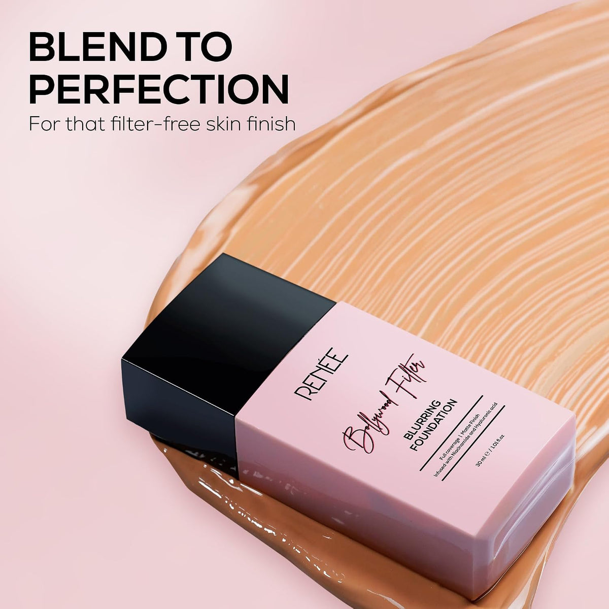 RENEE Bollywood Filter Blurring Liquid Foundation Oat Haze | Blurs Pores & Blemishes, Full Coverage, Matte Finish | Hydrates & Evens Skin Tone | With Niacinamid