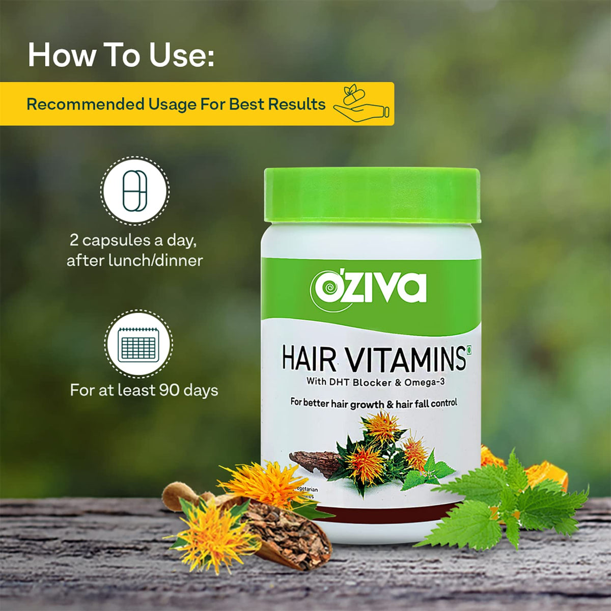 OZiva Hair Vitamins +Plant Based Biotin Powder for Hairfall, Combo Pack