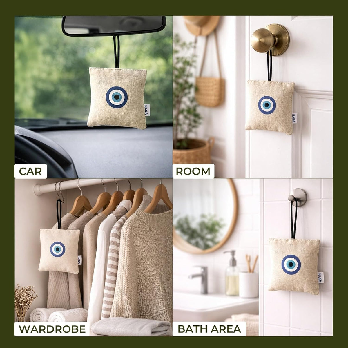 Haka Camphor Pouch Pack of 3 | 100% Pure, Natural, Chemical Free Air Freshener for Car, Wardrobe, Bathroom & Room | Eco-Friendly Camphor Cones for Cars/Car Fres