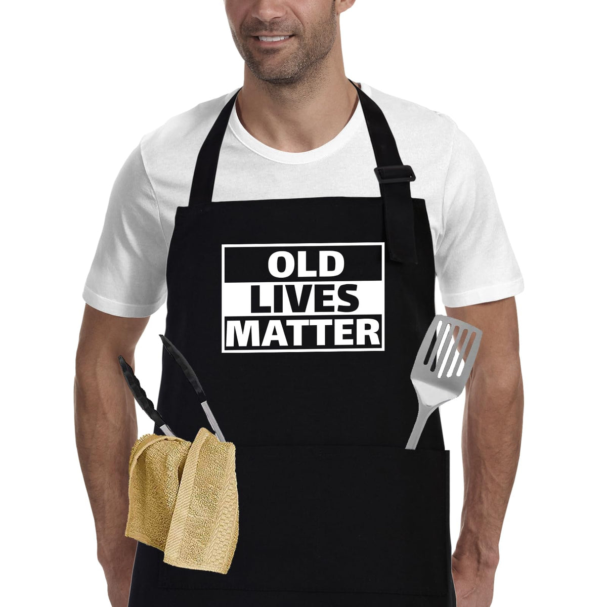 APRONPANDA Old Lives Matter Kitchen Aprons - Funny Christmas Gifts Birthday or Retirement Gifts for Mom, Dad, Grandad, Grandma - 50th 60th 70th Birthday Gifts f
