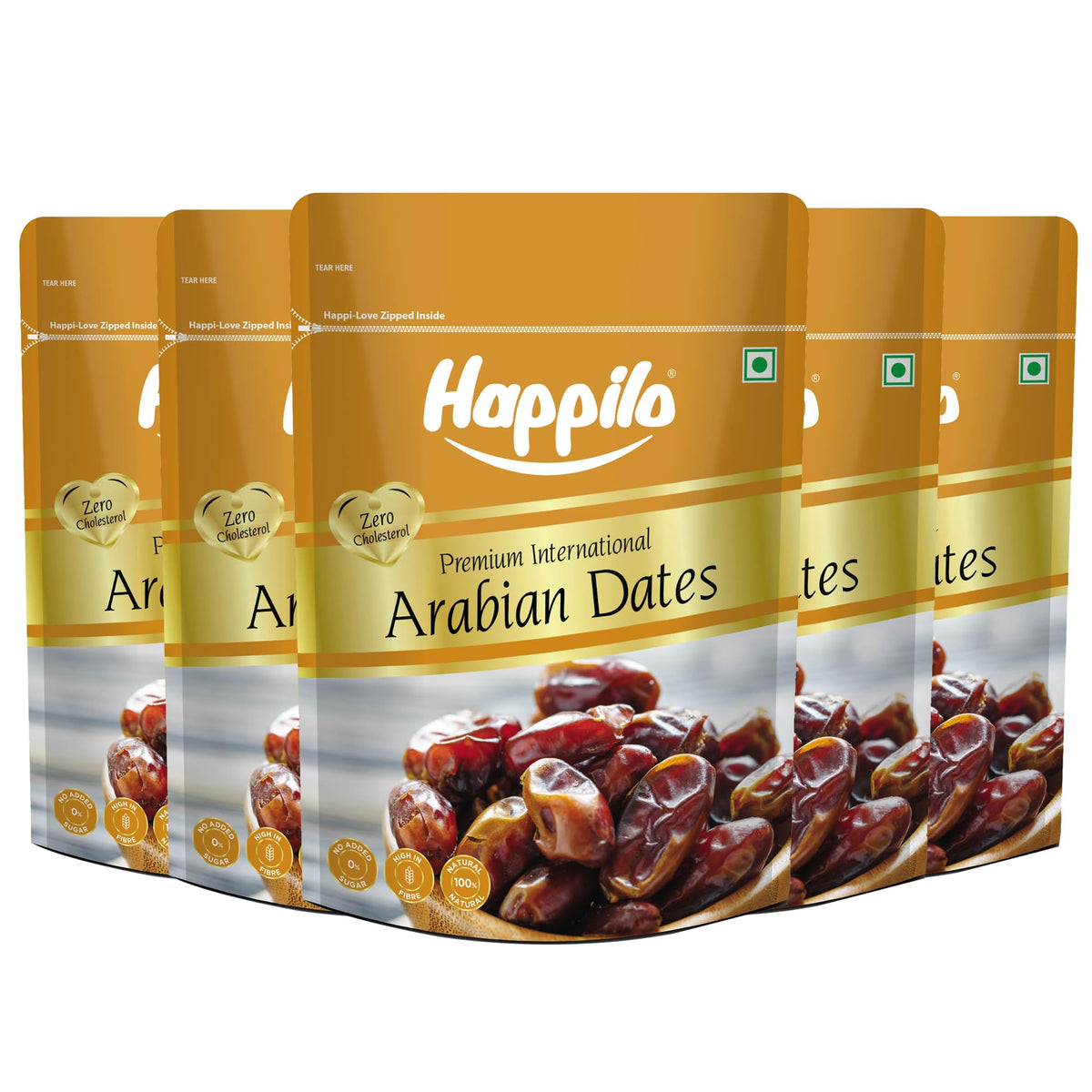 Happilo Premium Arabian Dates Pouch 500 g| Healthy snacks, Dry fruits, Khajoor, Khajur| Rich in Fibre | Naturally Fat-Free | Good for Gut Health | No Added Suga