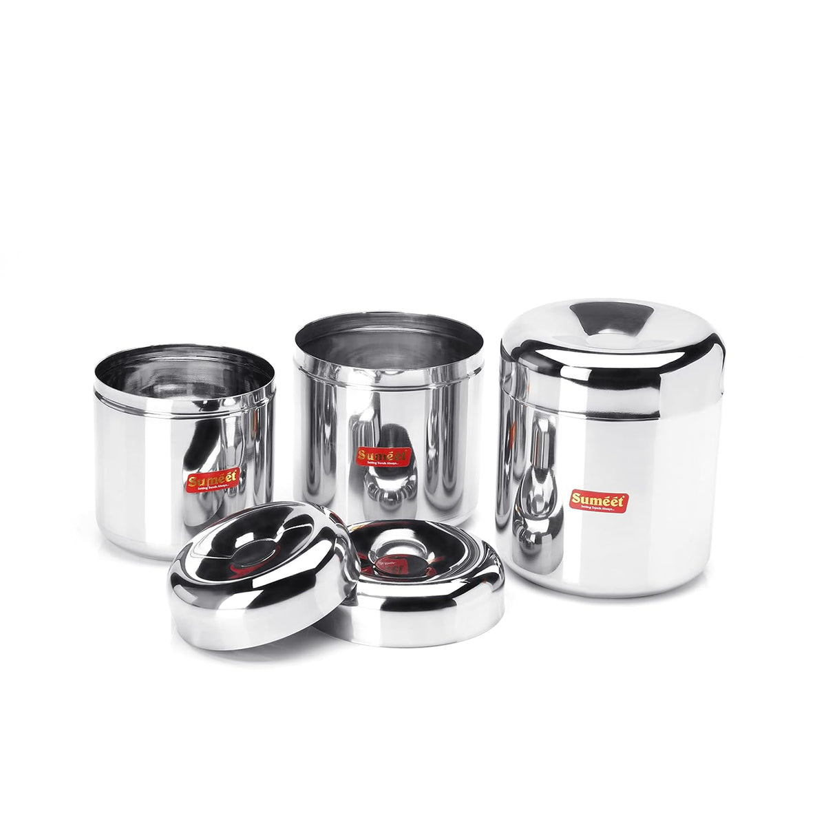 Sumeet Stainless Steel Vertical Utility Canisters/Ubha Dabba/Storage Containers Set Of 3Pc (320Ml,500Ml,650Ml), Black 320 ml, 500 ml, 650 ml 3 pc