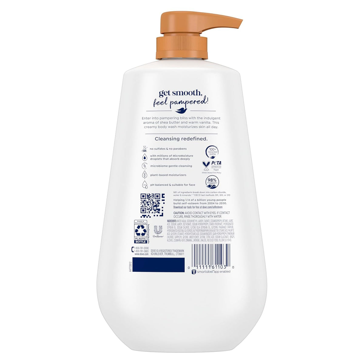 Dove Body Wash Pamper Shea Butter & Vanilla 30.6 oz Pump, Sulfate Free 30.6 Fl Oz (Pack of 1)