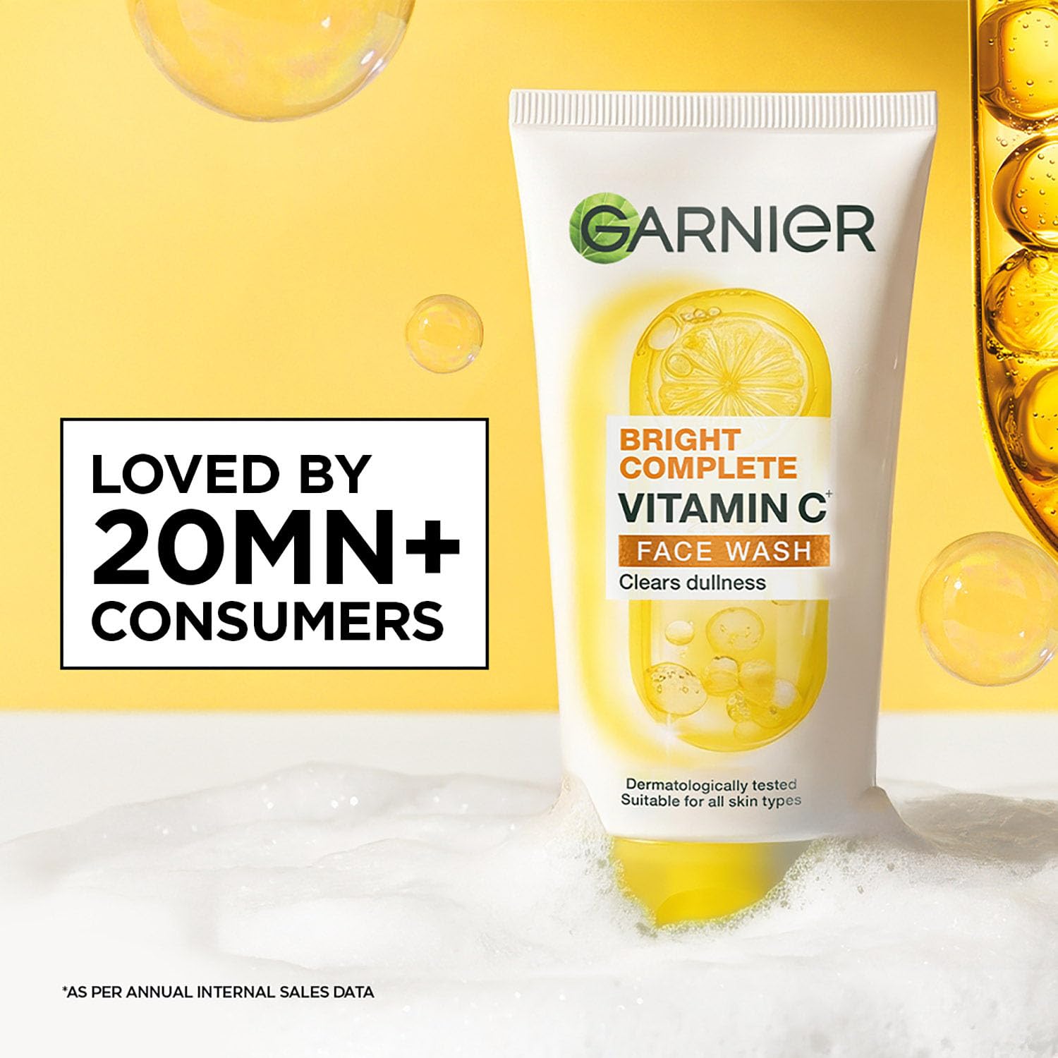 Garnier Bright Complete Vitamin C Face Wash for Brightness & Glow, 160g | Vitamin C facewash for women and men | Daily Cleanser Suitable for all skin types | For Brightening and Glowing skin