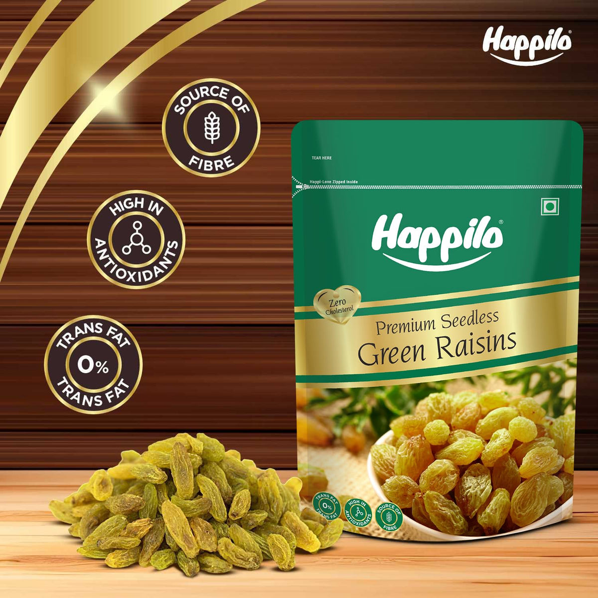 Happilo Premium Seedless Green Raisins 1 kg | Quality Kishmish/Kismis | Dry Fruits, Healthy Snacks | Rich in Iron & Vitamin B | Antioxidant Rich | Healthy Dry F