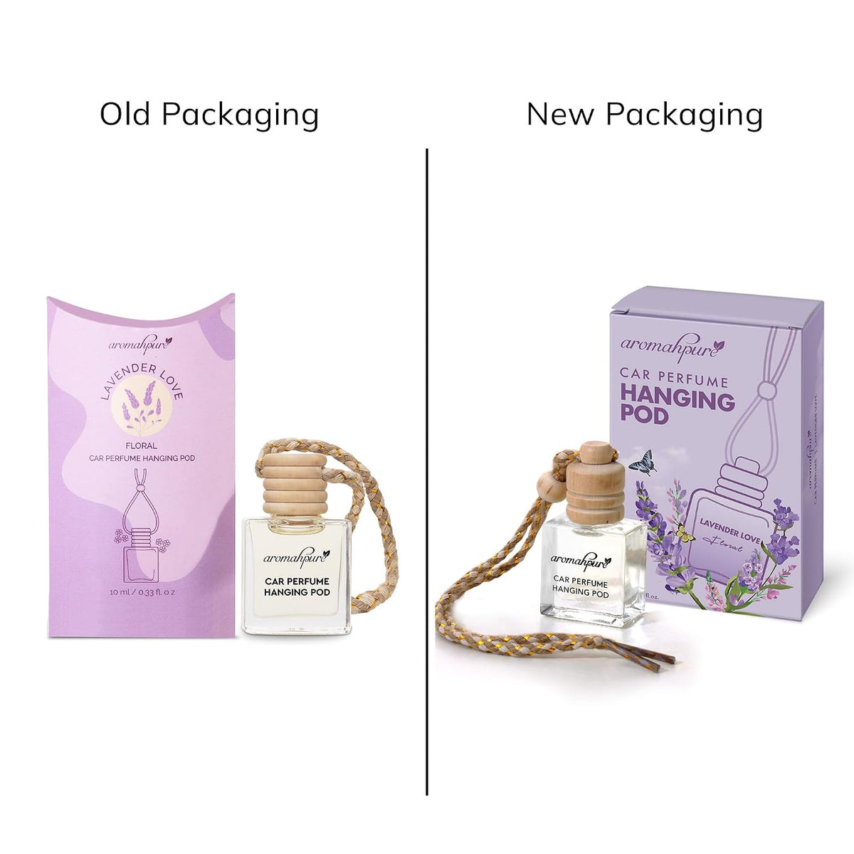 Aromahpure Premium Car Perfume Hanging Pod |10 ML |French Lavender Fragrance Car Air Freshener |Natural Fragrance Oils in Glass Bottle with Wooden Diffuser Lid