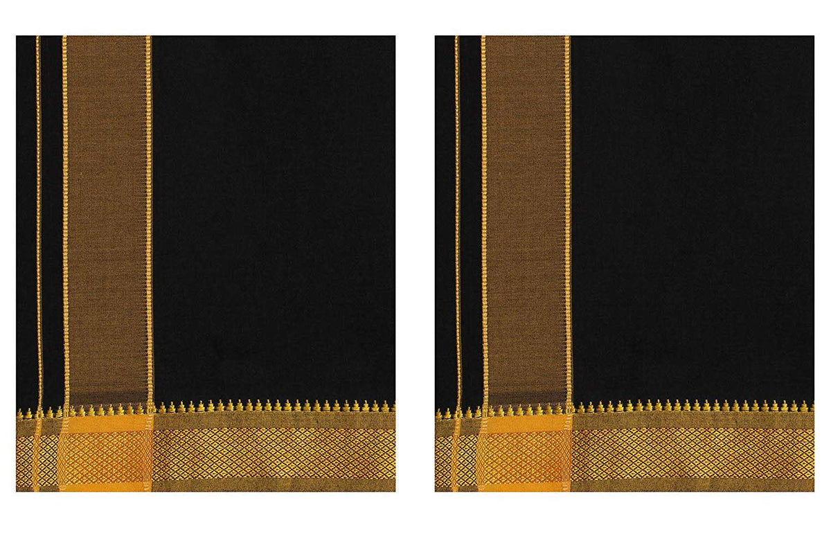 Color Cotton Dhotis Lungi Sarong 2.0 Meters Single Layer Dhoti Pack of 2 (Black)