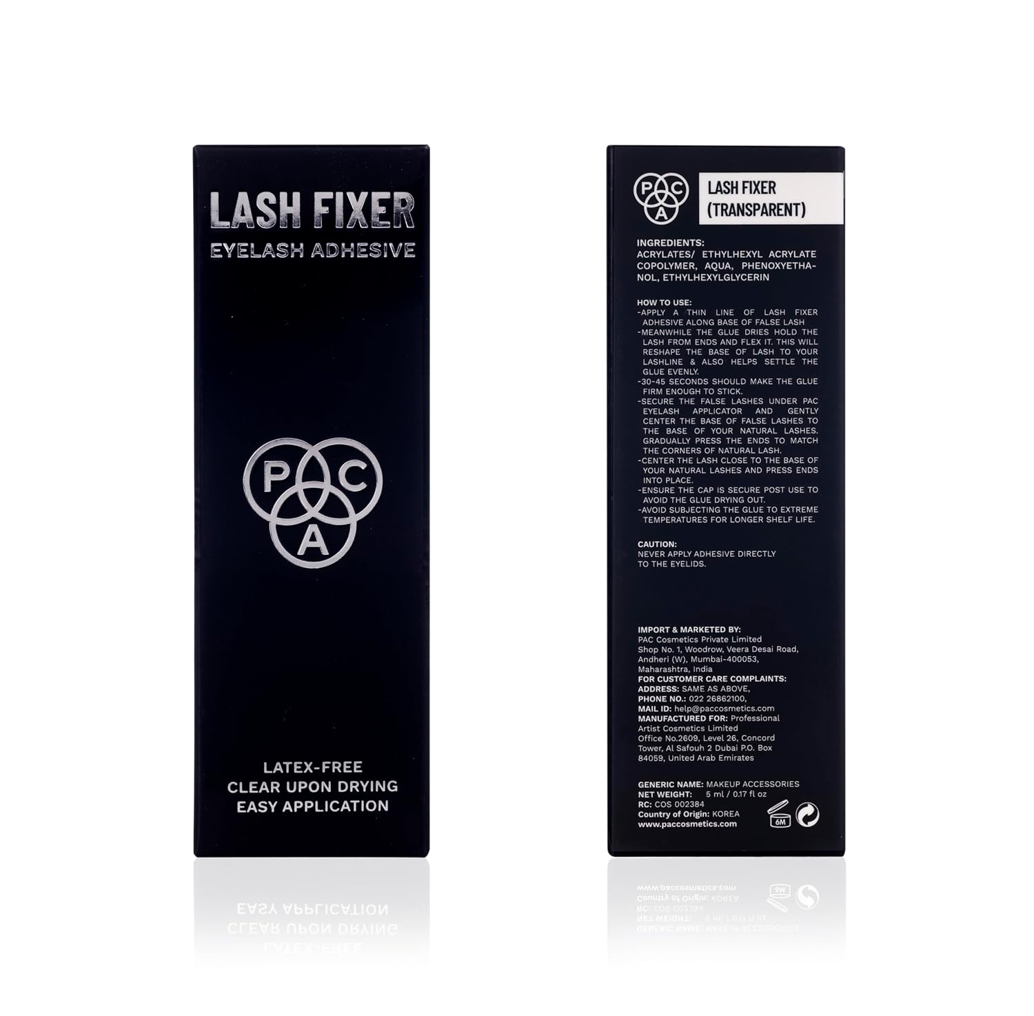 PAC Lash Fixer (Eyelash Adhesive) Transparent | Waterproof & Quick-dry Invisible Eye Lash Glue Works with Synthetic & natural fiber Lashes | Non-Toxic & Non-allergic for All Skin Types