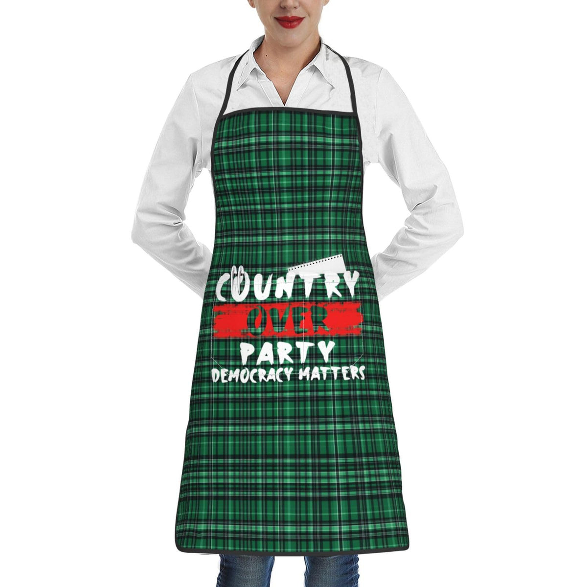 Country Over Party, Democracy Matters Apron for cooking with Pockets Women Men Kitchen Chef Funny Aprons