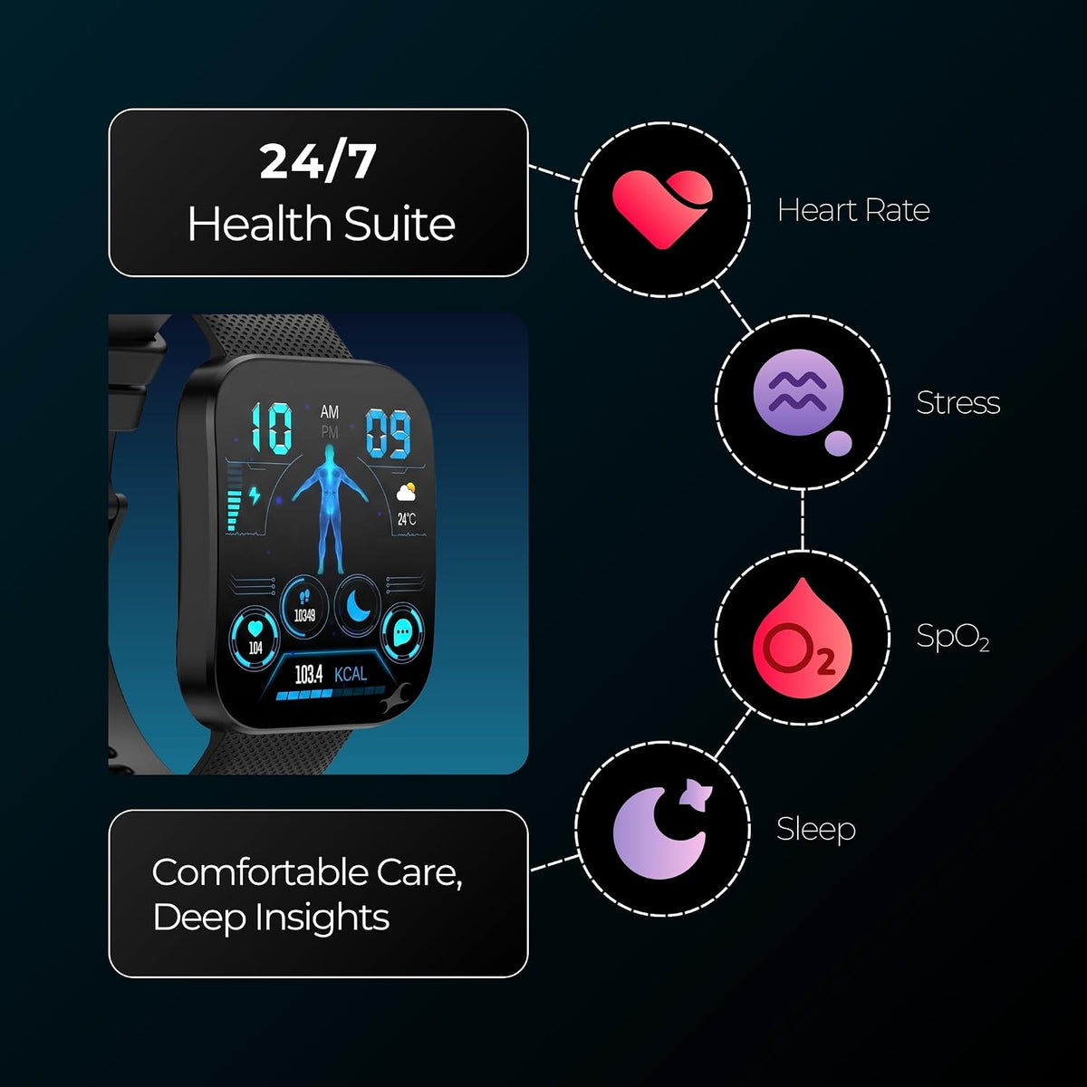 Fastrack Revoltt FS3 Smart Watch with 2.01” TFT Display,Push Button Interactions, HRM, SpO2, Sleep, Multiple Menu Style, Rotary Crown, IP68, BT calling, 24/7 He