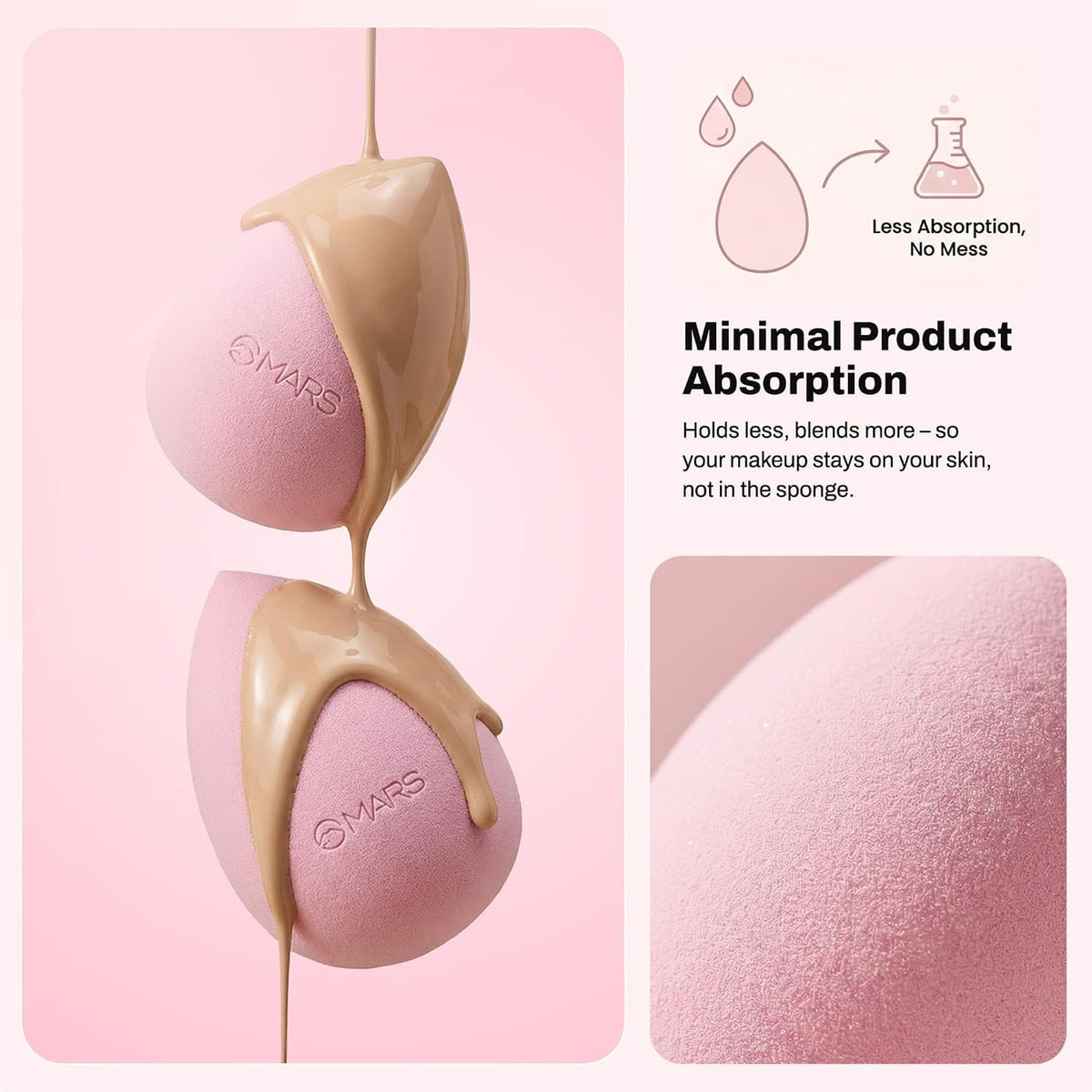MARS Squishy Makeup Blender | Seamless Natural Finish | Minimal Product Absorption | Soft Latex-Free | Uses for Foundation, Concealer, Contour & Powder SQUISHY