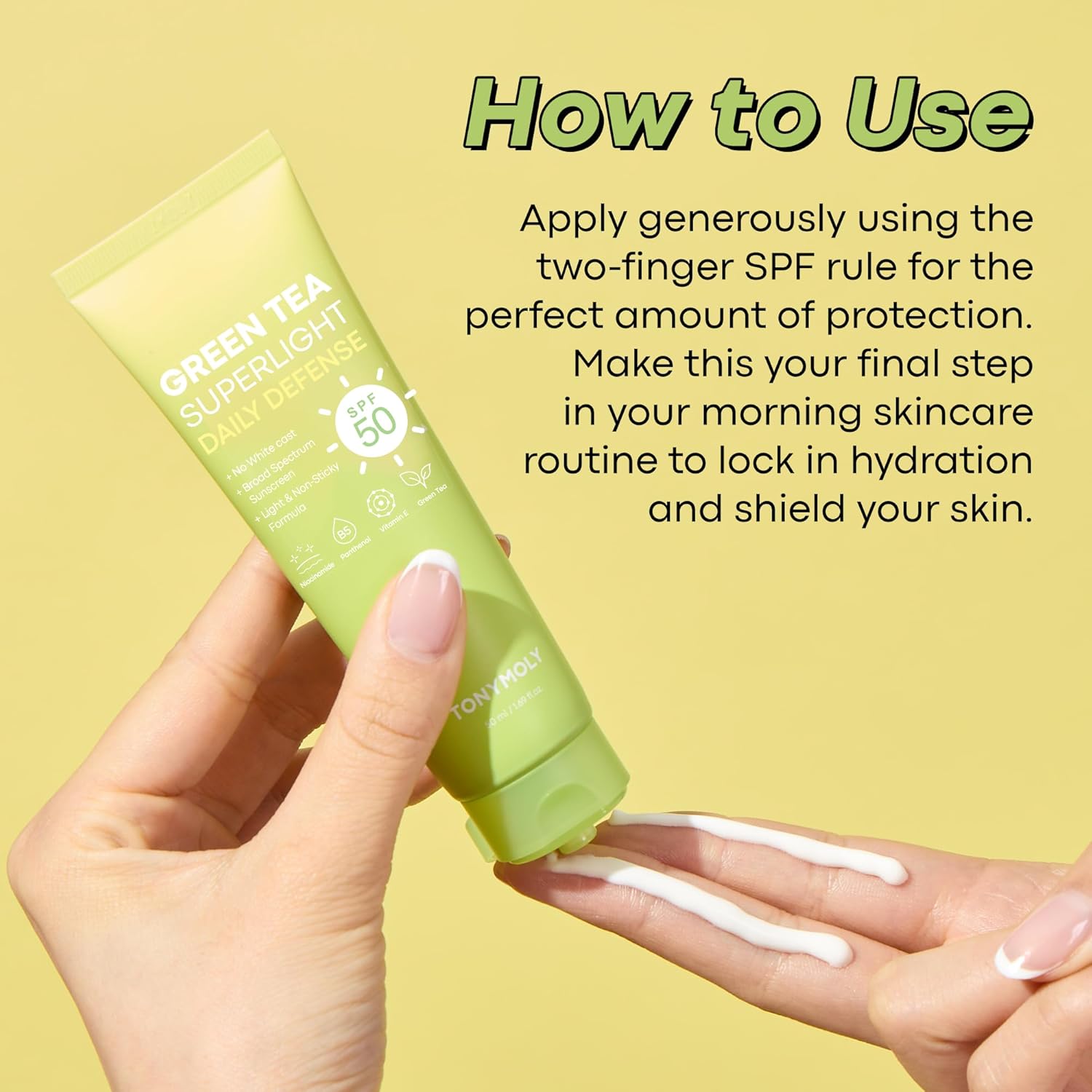 TONYMOLY Green Tea Korean Sunscreen SPF 50+ PA++++ — No White Cast, Lightweight Face Sunscreen for All Skin Tones, Hydrating with Niacinamide, Panthenol & Hyaluronic Acid, 1.69 fl oz