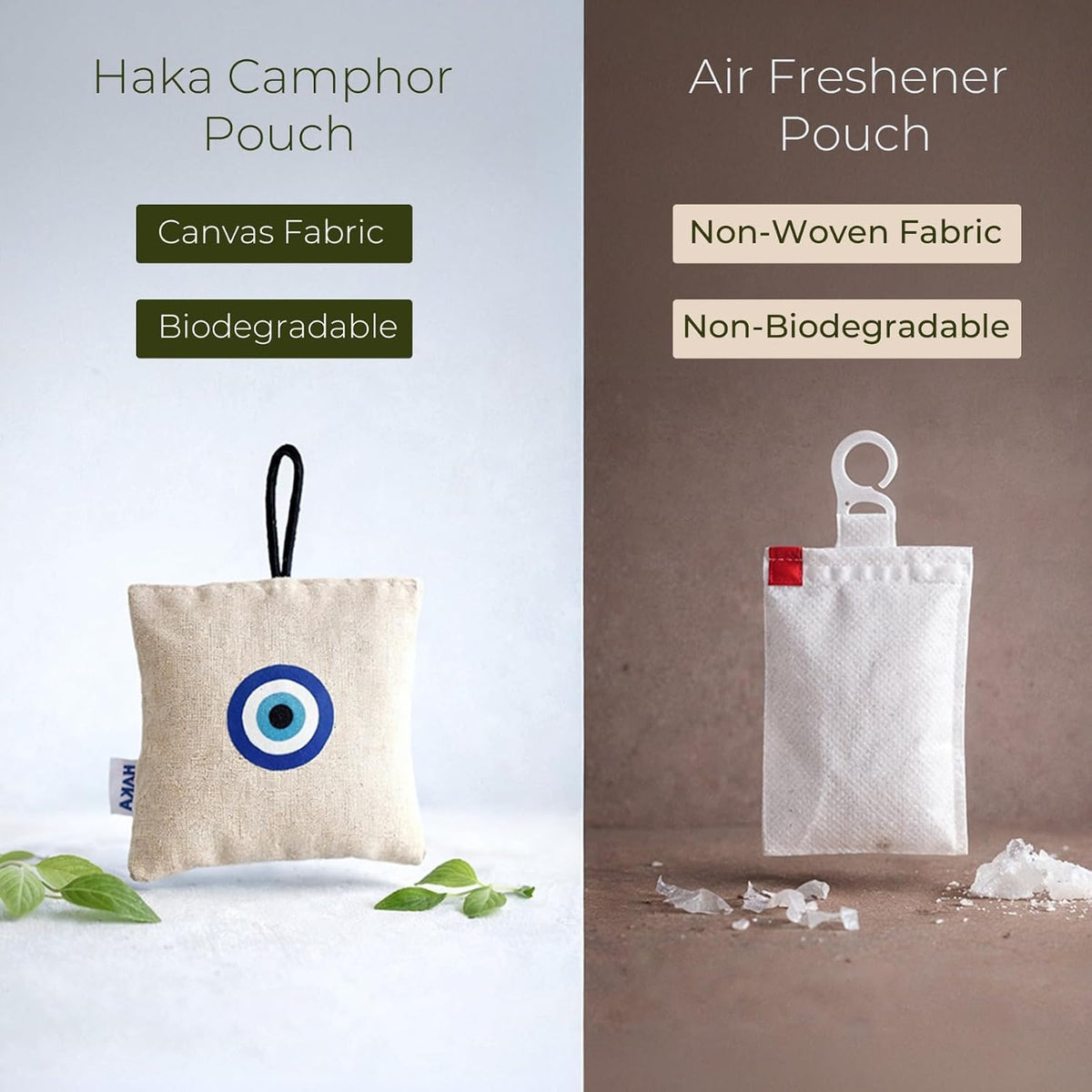 Haka Camphor Pouch Pack of 3 | 100% Pure, Natural, Chemical Free Air Freshener for Car, Wardrobe, Bathroom & Room | Eco-Friendly Camphor Cones for Cars/Car Fres