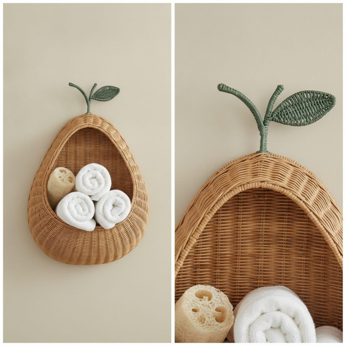 Handwoven Pear Basket Woven Hanging Basket with Open Front Handmade Boho for Children Nursery Entryway Playroom Handwoven Rattan| Baskets| Decorative Pottery &