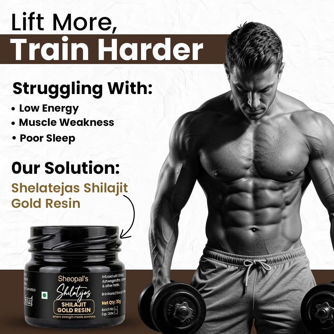 Sheopals Shelatejas Shilajit Gold Resin 20g | 500mg/ seving | 78% Fulvic Acid | Boost Energy, Stamina, Muscle Growth | 80 Servings - Lab Tested 1 ml (Pack of 1)