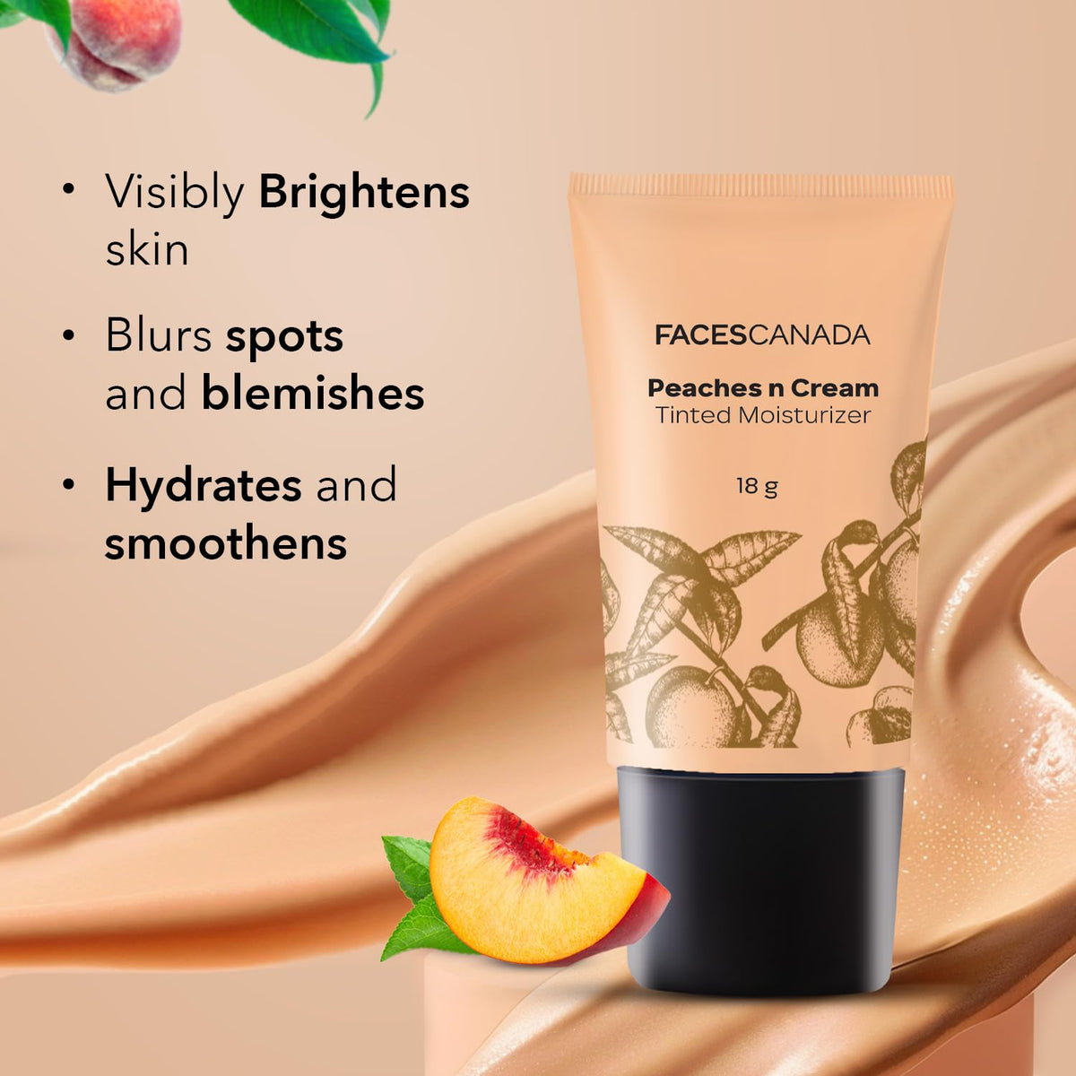 FACES CANADA Peaches N Cream Tinted Moisturizer - Light 01, 18 g | Soft Peachy, Natural Glow | Lightly Tinted BB Cream | Non Oily Lightweight Gel Formula | Blen