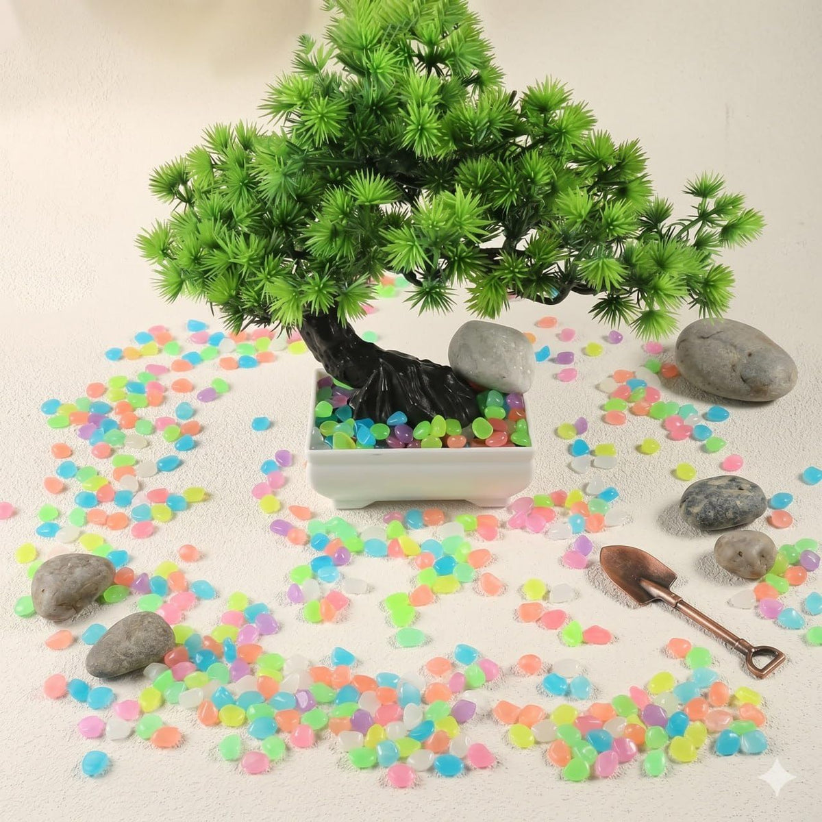 Glow Stone in the Dark Pebbles, Multicolour, Luminous, 100 Pieces, for Pathway, Aquarium, Fish Tank, Lawn, Yard, Pond & Home Decoration (Size 1 X 1)