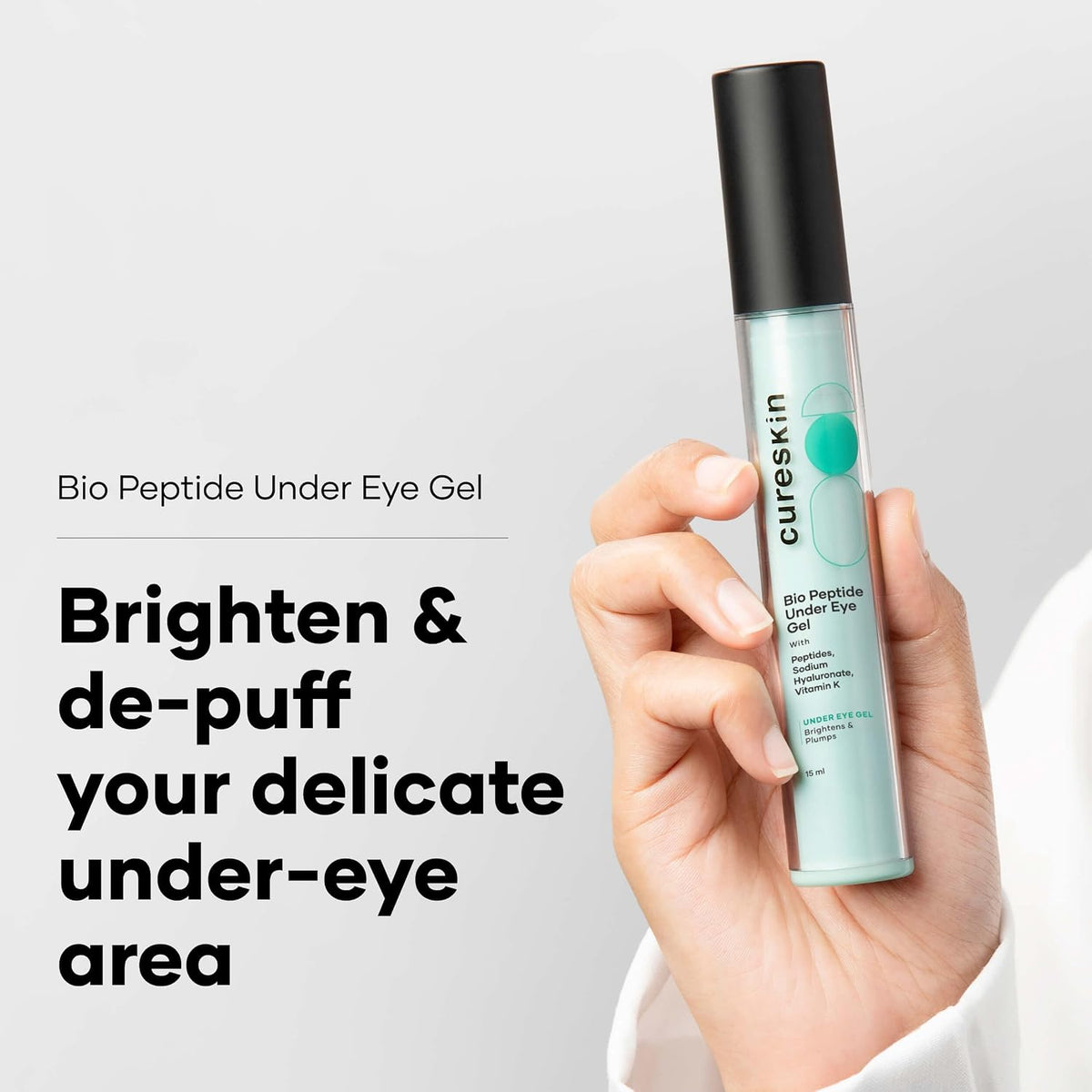 Cureskin Bio-Peptide Under Eye Gel with Hyaluronic Acid, Vitamin K & Chrysin | Reduces Dark Circles, Puffiness & Fine Lines | Under Eye Cream for Women & Men |
