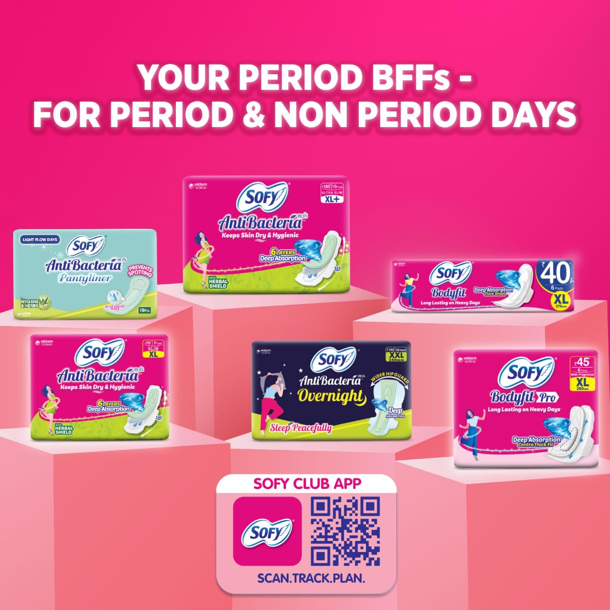 Sofy Bodyfit Pro Sanitary Pads (XL Size - 290 mm) 54 pads - Deep Absorption & fragrance, Centre Thick Fit, Soft on skin with comfy dry top sheet, with disposabl