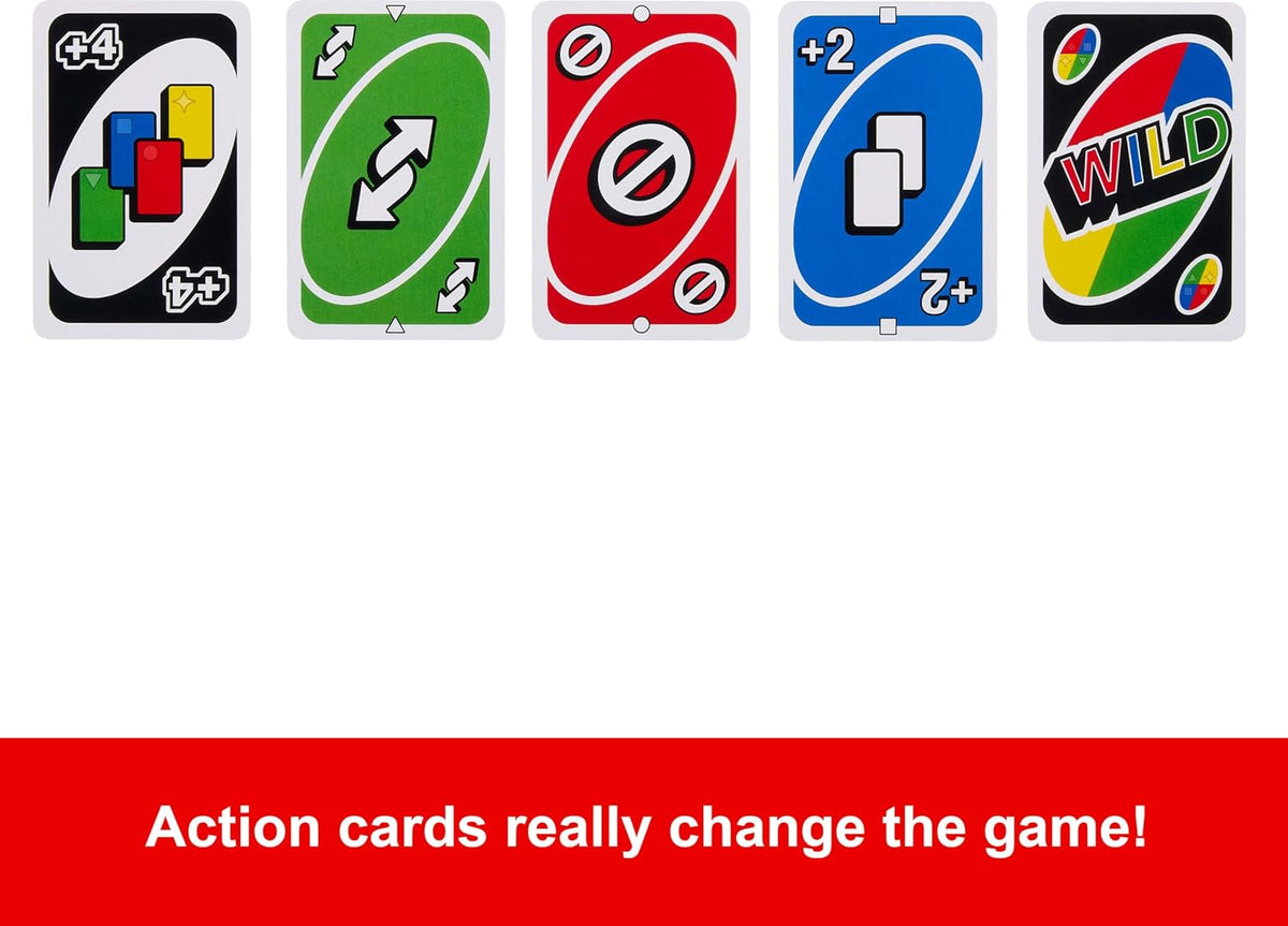 Mattel Games UNO Card Game with 2 Add On Packs with Storage Tin UNO w/Add-On Reverse + Stack Packs