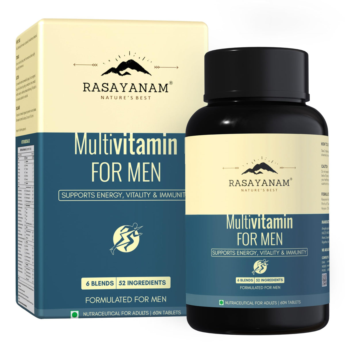 Rasayanam Multivitamin for Men | 52 Ingredients with 100% RDA of Vitamins & Minerals | Energy, Immunity, Performance, Bone, Joint & Heart Health | Daily Multivi