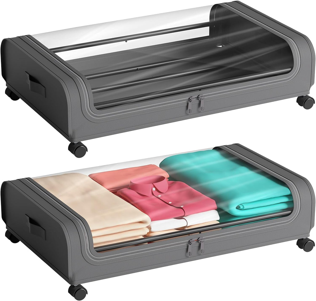 HOMETHREADS Under Bed Storage organizer | Featuring Wheels, Containers and 6.5 Inch High Rolling Shoe Storage with Lid, Ideal for Small Space Organization and C