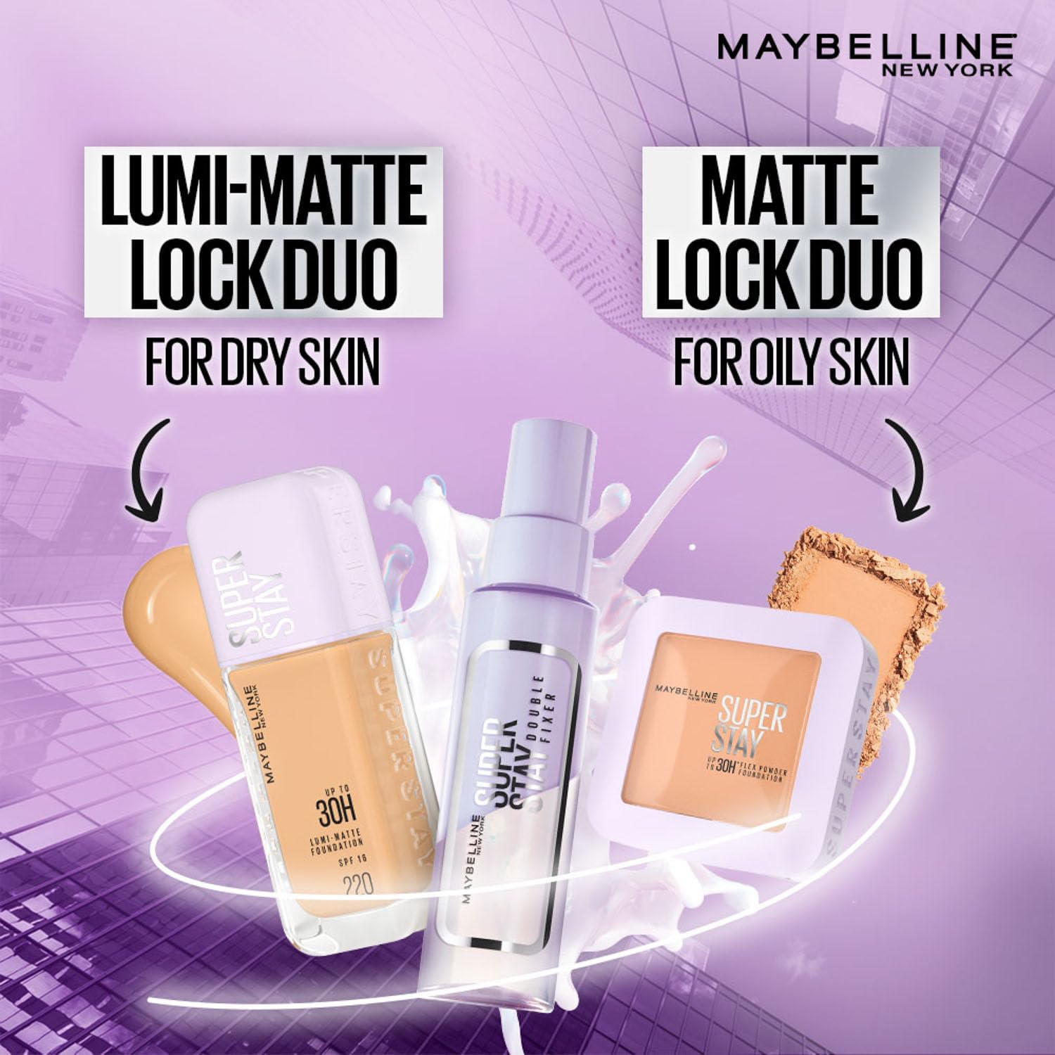 Maybelline New York Super Stay Double Fixer Setting Spray, 24HR Wear, Hydrating Spray, 55ml