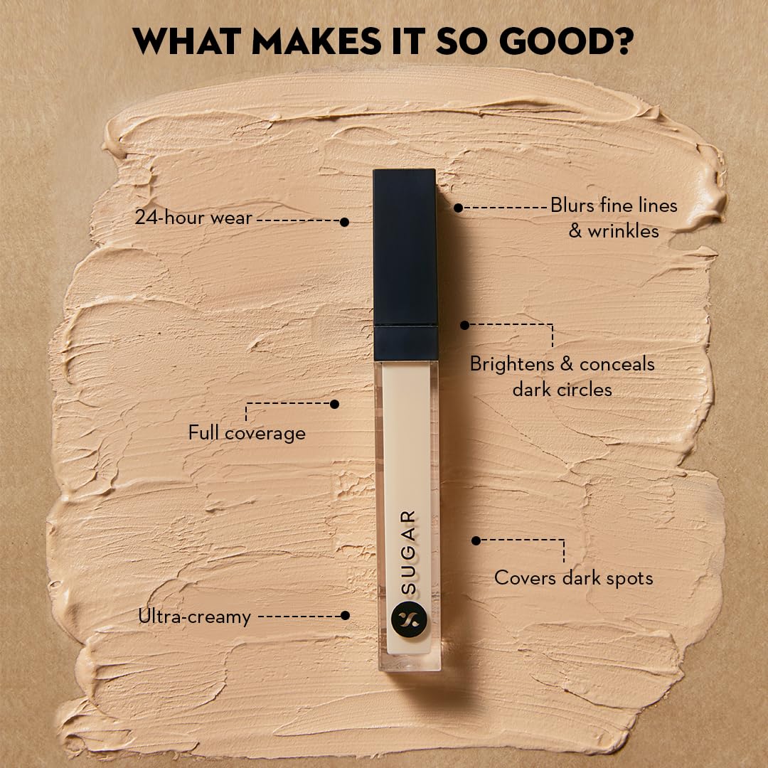SUGAR Cosmetics Magic Wand Full Coverage Concealer | Matte | Waterproof | All Skin Types | Lasts Upto 8 Hrs | 8.4gm - 07 Vanilla (Latte Fair, Golden Undertone)