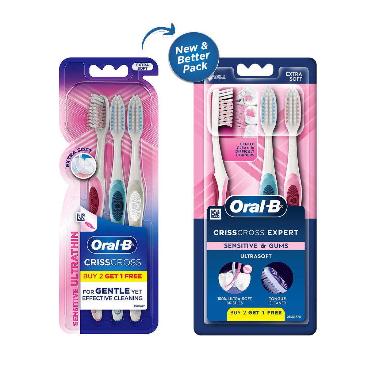 Oral-B Criss Cross Sensitive Ultrathin Soft Manual Toothbrush For Adults, Ultra Soft Bristles For Sensitive Teeth and Gums, Multicolour, Oral B Dentist Recommen