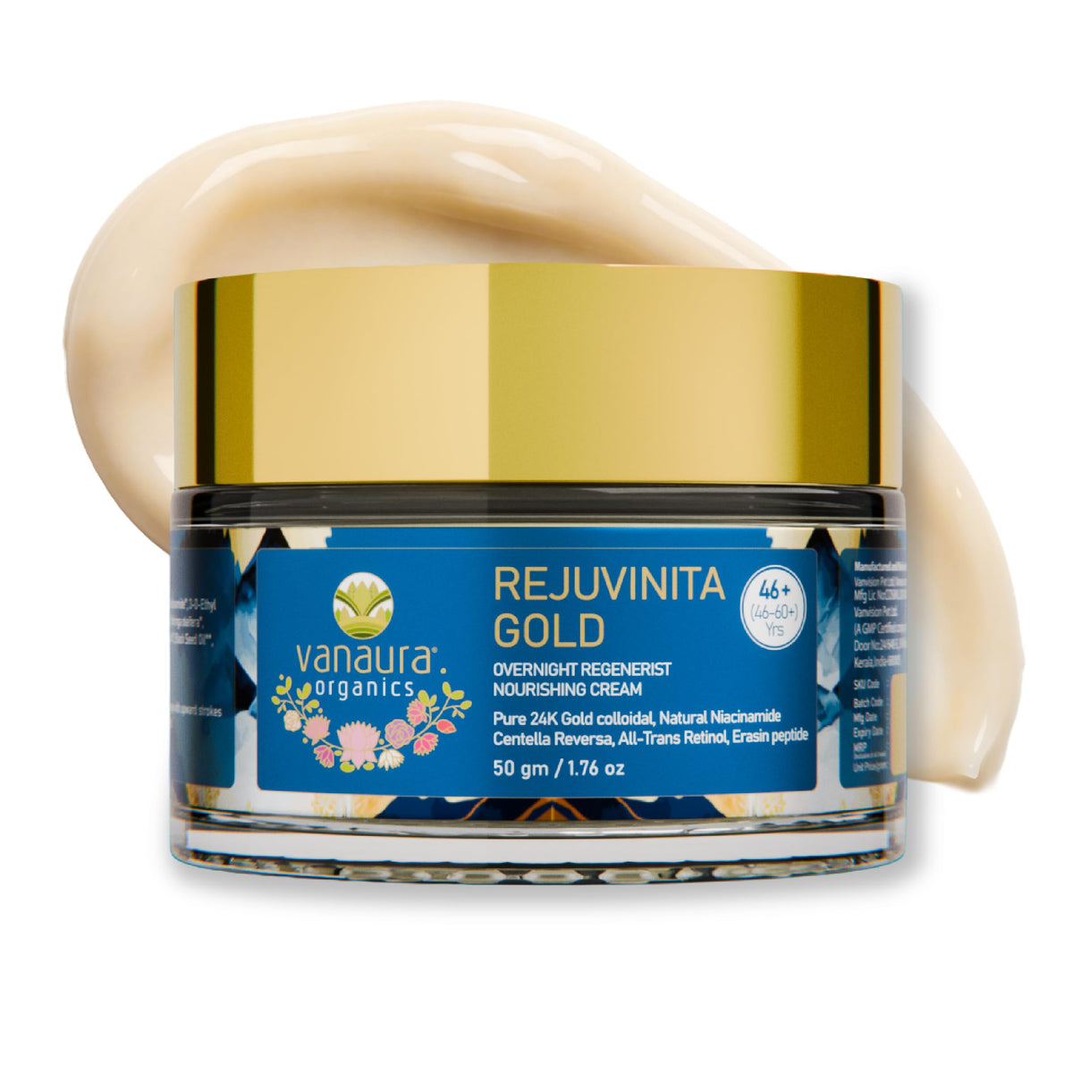 Vanaura Organics Rejuvinita Gold 46+ | Overnight Cream for Glowing Skin | Anti Ageing Night Cream for Women and Men | Pigmentation & Wrinkles |Tanning & Dullnes