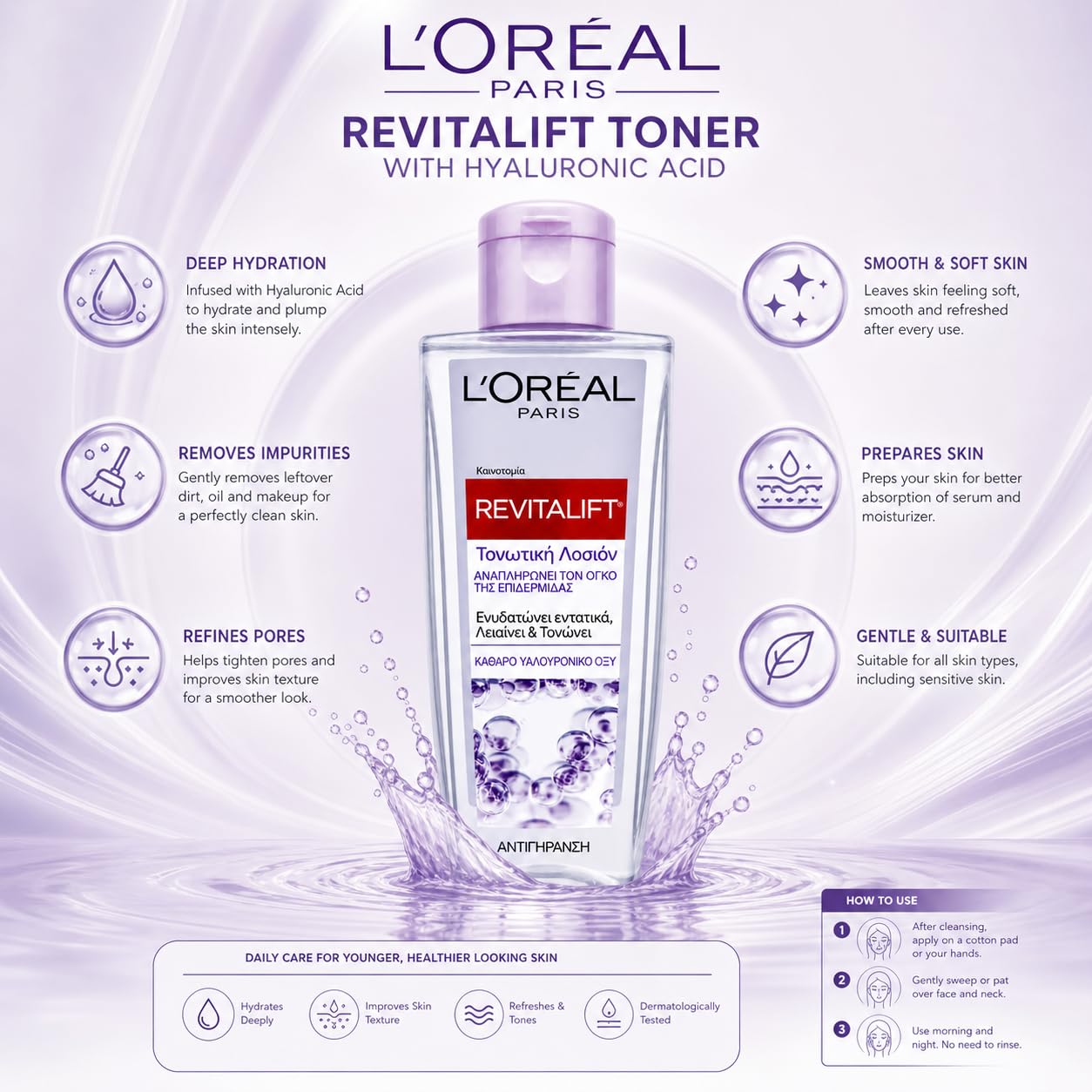 L'Oréal Paris Revitalift Filler Plumping Toner 200ml | Hydrating & Smoothing Face Toner for Firm, Fresh & Radiant Skin | Daily Skin Prep & Anti-Aging Care