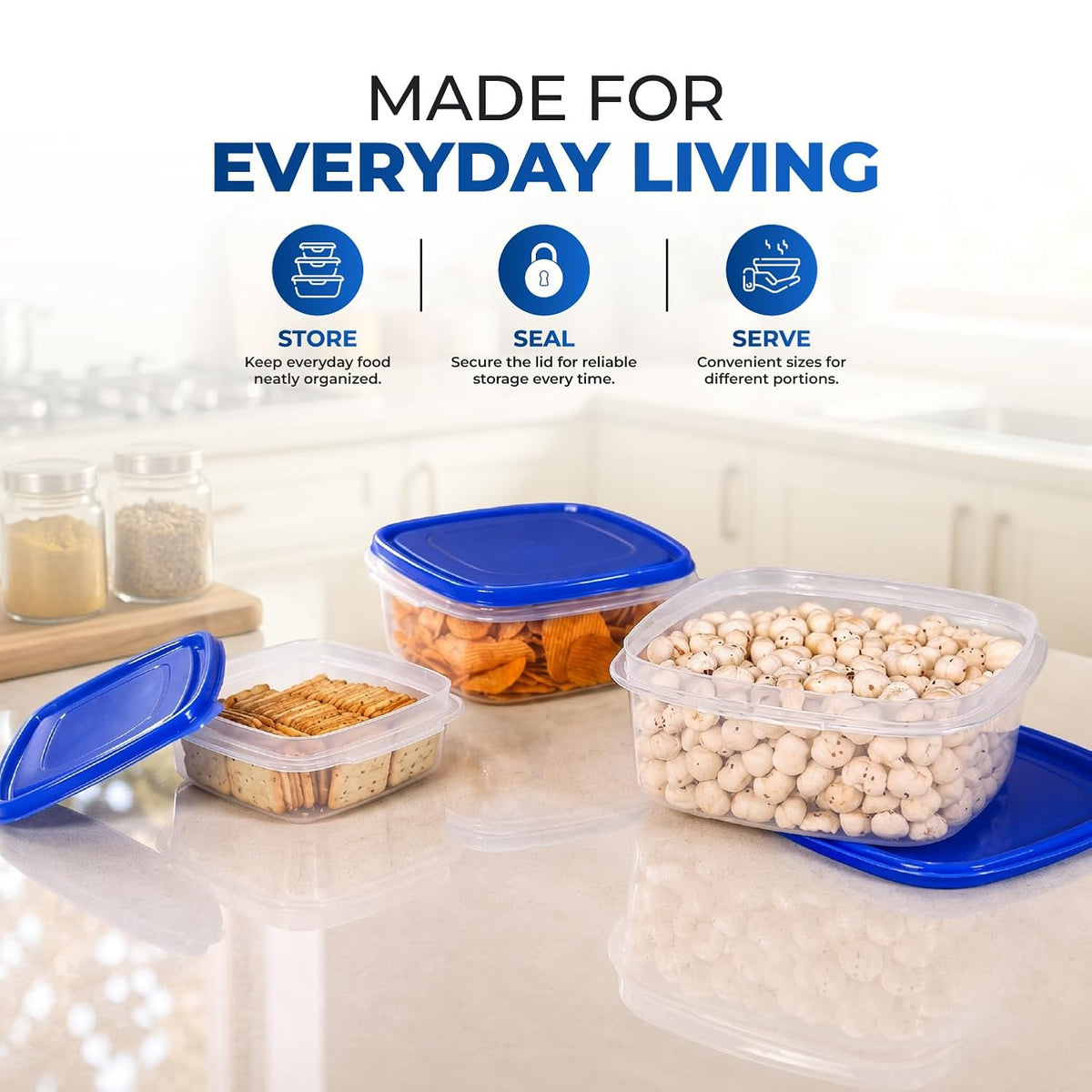 Java Airtight Leak Proof Food Storage Containers, Set of 3-600ml, 1.4L 3L