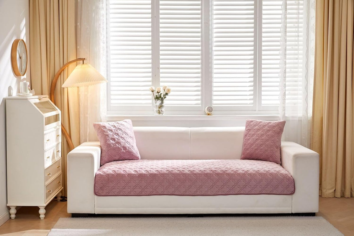 HOMETHREADS Innovative Premium Velvet Sofa Cover Mat with PVC Backing for Non-Slip Comfort | (Pink_Clubs, 1 Seater | 70x70cm) Pink_Club 1 Seater | 70x70cm