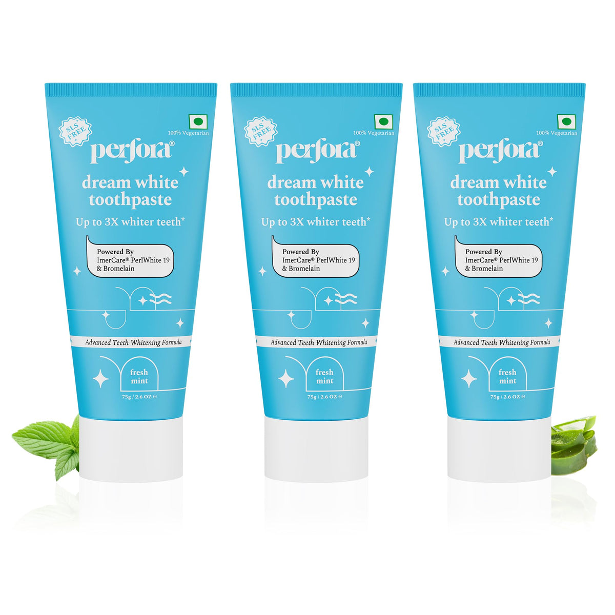 Perfora Dream Whitening Toothpaste - 75 gms (Pack of 3) | Instant Teeth Whitening for Kids & Adults | Made Safe Certified SLS Free & No Artificial Sweeteners |