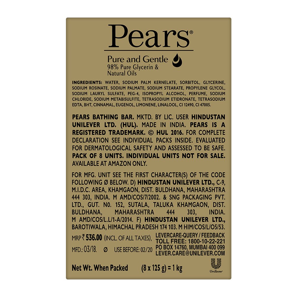 Pears Pure And Gentle Bathing Bar, 125g (Pack Of 8) & POND'S Dreamflower Fragrant Talcum Powder, Pink Lily, 400 g