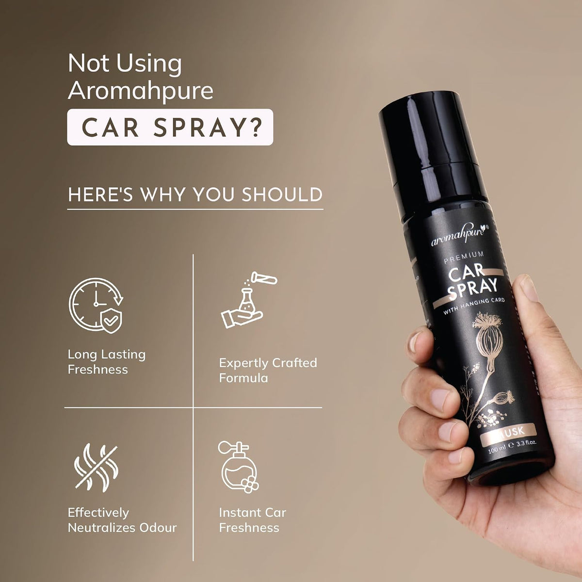 Aromahpure Lavender & Musk Car Perfume Spray with Hanging Card |100ml Each | Long Lasting 800+ Sprays Each Car Fresheners | Travel Friendly Car Air Freshener| C