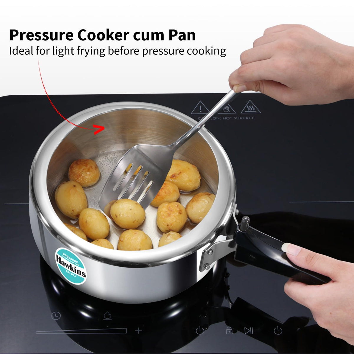 Hawkins 3 Litre Tri-Ply Pressure Cooker cum Pan, Triply Stainless Steel Inner Lid Cooker, Pan, Silver (SSTPP3) 3 Litres