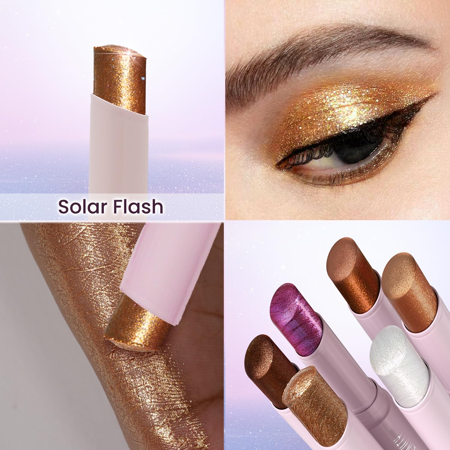 Swiss Beauty Jelly Verse Eyeshadow Glow Stick | Rich Colour Payoff | Crease-Proof | Sparkling Shine | 6 Stellar Shades | Shade- 3. Solar Flash, 3g