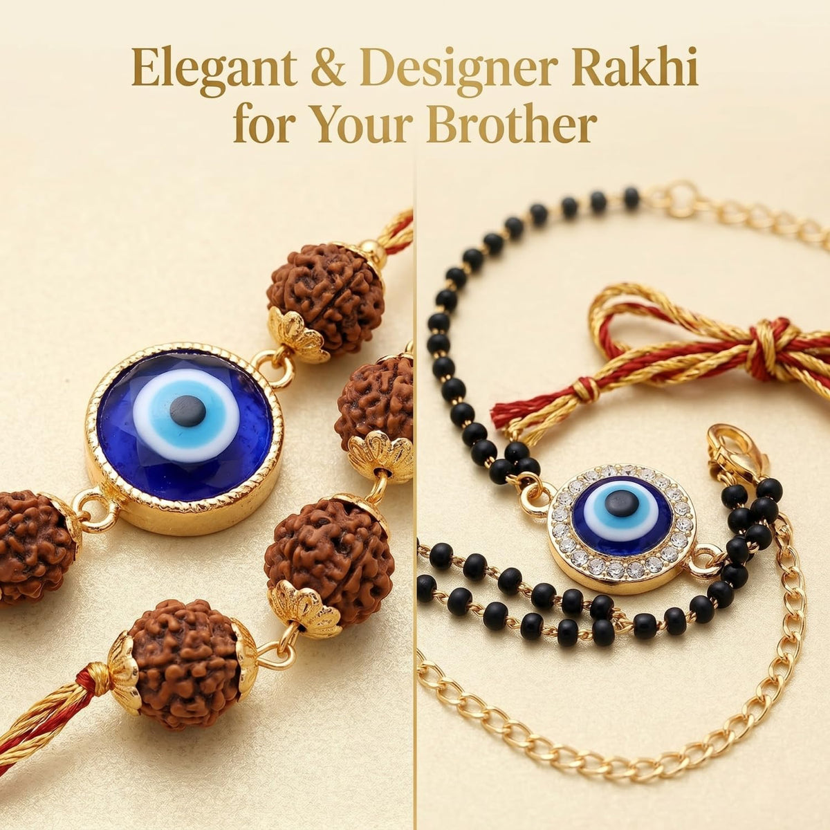 Kalakriti Handmade Rakhi for Brother and Bhabhi Combo Set of 2 With Designer Kundan Lumba Bracelet for Bhabhi With Roli Chawal, Raksha Bandhan Greeting Card and