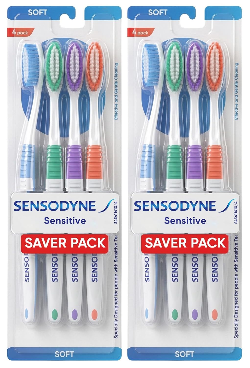 Sensodyne Sensitive Toothbrush, Soft Rounded Bristles, Multicolour, 4x2 | Effective Cleaning, Gentle on Teeth, Dentist Recommended Brand