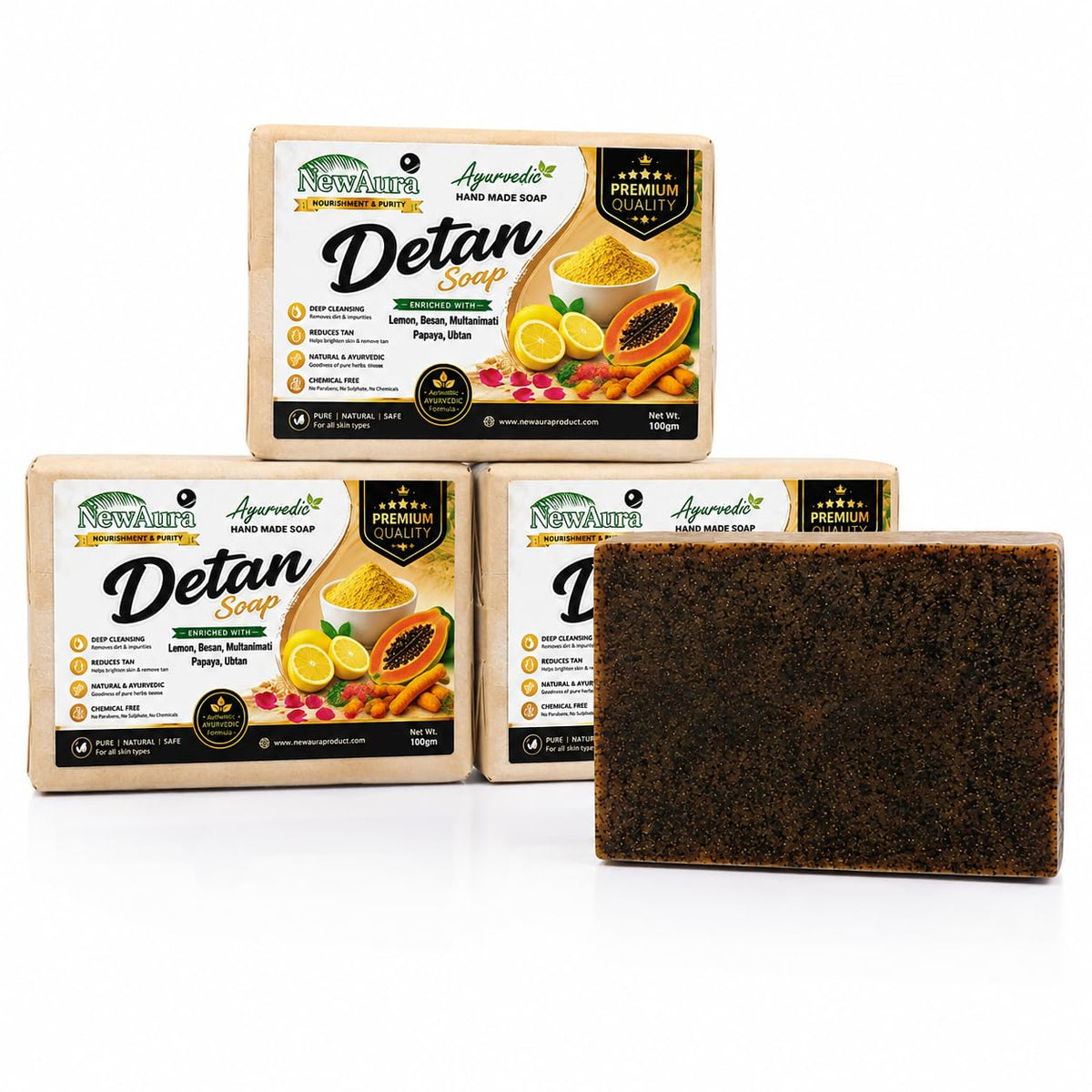 Ghar Ka Magic NewAura Detan Ayurvedic Handmade Soap Combo Pack 300g