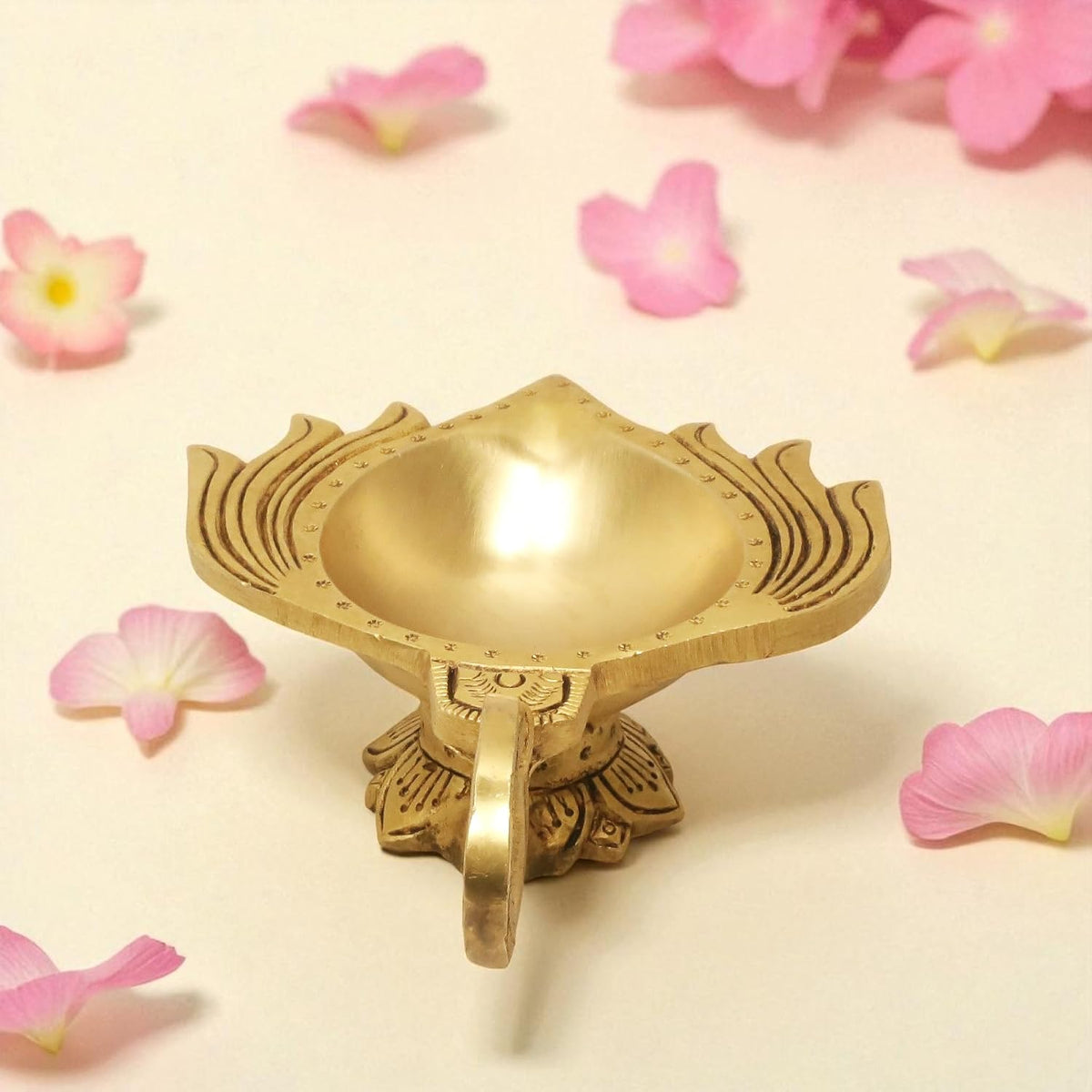 SHANTI 100% Pure Brass Lotus Shape Akahnd Diya/Oil Lamp/Kamal Patta Deepak/Diya for Puja Room (LP3421)