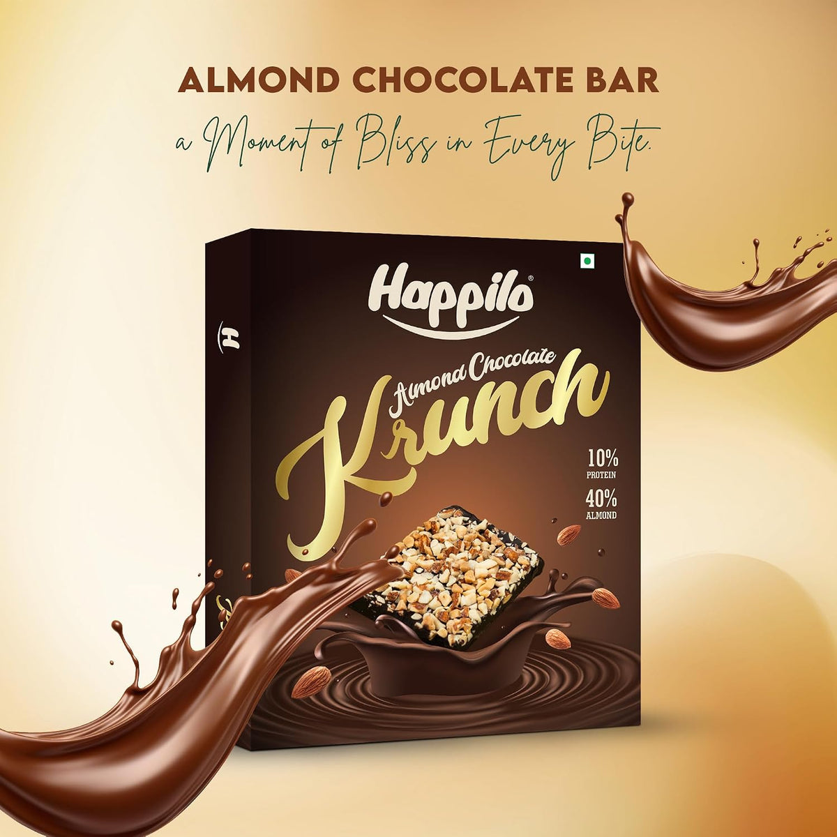 Happilo Premium Almond Chocolate Krunch Box 17g (Pack of 6), 10% Protein, 40% Almonds, Nutrient Rich, High in Protein and Fiber Bar