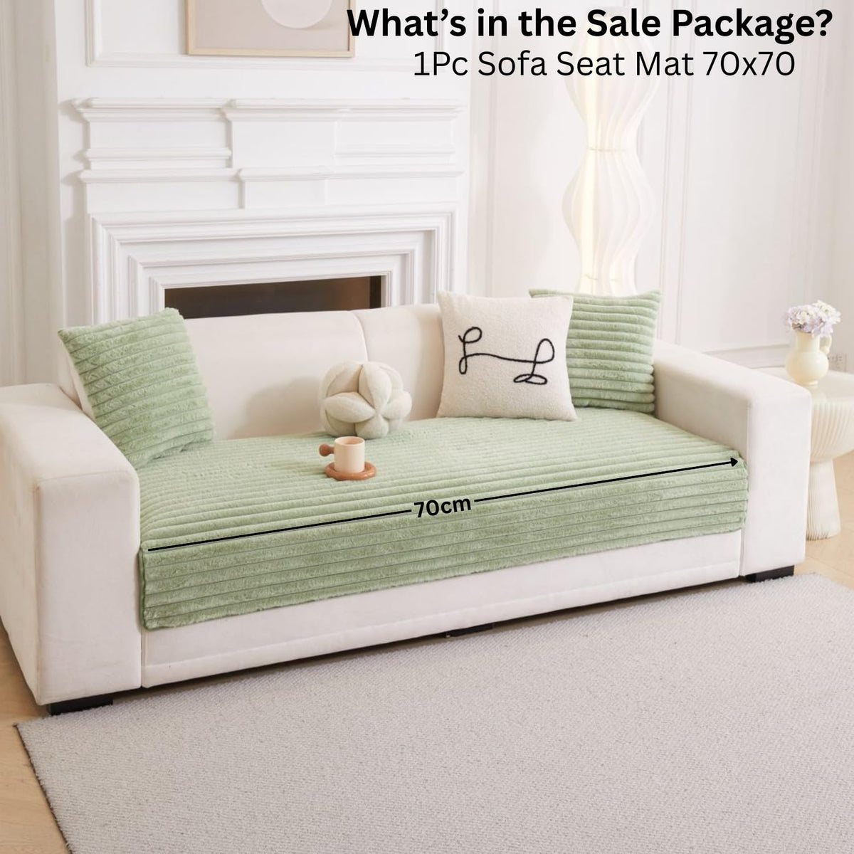 HOMETHREADS Thick & Soft Fur Plush Sofa Cover–Luxurious Cozy Slipcover, Washable & Pet-Friendly, Anti-Scratch Protector for Sofas (Faux_Linning_Green, 1 Seater